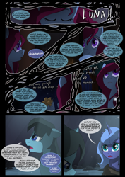 Size: 1240x1754 | Tagged: safe, artist:lunarcakez, princess luna, oc, oc:destiny, oc:dusk, pony, comic:the origins of hollow shades, g4, comic, female, male, mare, s1 luna, stallion