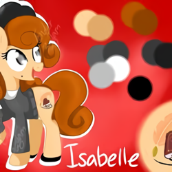 Size: 450x450 | Tagged: artist needed, safe, oc, oc only, oc:isabelle, earth pony, pony, clothes, earth pony oc, female, looking up, mare, raised hoof, reference sheet, smiling, solo