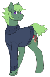 Size: 446x681 | Tagged: safe, artist:cottoncloudy, oc, oc only, oc:wood crunch, earth pony, pony, cis, cis guy, clothes, earth pony oc, freckles, male, messy hair, piercing, polyamorous, short hair, sideburns, simple background, solo, sweater, white background