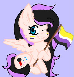 Size: 547x573 | Tagged: safe, artist:circuspaparazzi5678, oc, oc only, oc:katherine perry, pegasus, pony, base used, nonbinary, nonbinary pride flag, pride, pride flag, pride month, smiling, solo