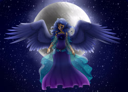 Size: 2898x2070 | Tagged: safe, artist:stormcloud-yt, princess luna, human, g4, eyes closed, female, high res, humanized, moon, night, solo, stars
