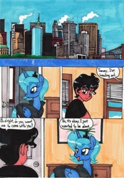 Size: 2078x2978 | Tagged: safe, artist:newyorkx3, princess luna, oc, oc:tommy, alicorn, pony, comic:young days:against all odds, g4, city, comic, high res, new york city, s1 luna, traditional art