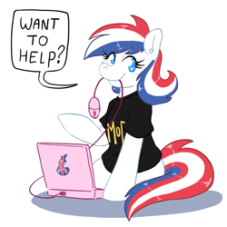 Size: 1500x1500 | Tagged: safe, artist:genolover, oc, oc only, oc:britannia (uk ponycon), pony, uk ponycon, clothes, computer, laptop computer, shirt, solo