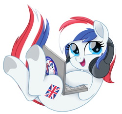 Size: 965x905 | Tagged: safe, oc, oc:britannia (uk ponycon), pony, uk ponycon, computer, cute, laptop computer, nation ponies, ponified, united kingdom