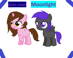 Size: 916x724 | Tagged: safe, artist:alizeethepony2008, oc, oc:silver crown, pegasus, pony, unicorn, female, filly, horn, moonlight, pegasus oc, unicorn oc, wings