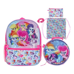 Size: 1000x1000 | Tagged: safe, applejack, fluttershy, pinkie pie, rainbow dash, rarity, twilight sparkle, earth pony, pegasus, pony, unicorn, g4, g4.5, my little pony: pony life, backpack, lunchbox, mane six, merchandise