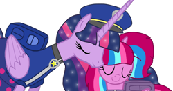Size: 2044x1080 | Tagged: safe, artist:徐詩珮, twilight sparkle, oc, oc:bubble sparkle, alicorn, pony, bubbleverse, series:sprglitemplight diary, series:sprglitemplight life jacket days, series:springshadowdrops diary, series:springshadowdrops life jacket days, g4, the last problem, alternate universe, chase (paw patrol), clothes, cute, duo, female, like mother like daughter, like parent like child, magical lesbian spawn, magical threesome spawn, mother and child, mother and daughter, multiple parents, next generation, offspring, older, older twilight, older twilight sparkle (alicorn), parent:glitter drops, parent:spring rain, parent:tempest shadow, parent:twilight sparkle, parents:glittershadow, parents:sprglitemplight, parents:springdrops, parents:springshadow, parents:springshadowdrops, paw patrol, princess twilight 2.0, simple background, transparent background, twilight sparkle (alicorn)
