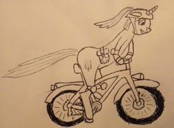 Size: 1280x949 | Tagged: safe, artist:hofdawn, pony, unicorn, bicycle, newbie artist training grounds, solo, traditional art