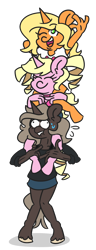 Size: 1920x5000 | Tagged: safe, artist:threetwotwo32232, oc, oc only, oc:eureka, oc:parch well, oc:tangy tarts, unicorn, anthro, amputee, female, mare, simple background, transparent background