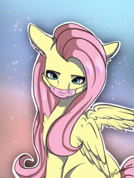 Size: 1200x1600 | Tagged: safe, artist:paranoid_siren, fluttershy, pegasus, pony, g4, chest fluff, coronavirus, covid-19, cute, ear fluff, face mask, female, floppy ears, gradient background, shyabetes, solo