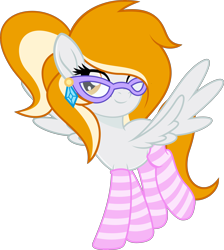 Size: 3800x4248 | Tagged: safe, artist:fuzzybrushy, oc, oc only, oc:rita cloudy, pegasus, pony, clothes, female, glasses, mare, movie accurate, show accurate, simple background, smiling, socks, solo, striped socks, transparent background