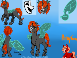 Size: 2000x1500 | Tagged: safe, artist:lightningchaserarts, oc, oc:masquerade, changeling, pony, commission, ginger, male, reference sheet, single, stallion