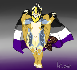 Size: 3300x3000 | Tagged: safe, artist:lightningchaserarts, oc, oc:lightning chaser, big cat, chimera, liger, manticore, anthro, asexual, barely pony related, furry, fursona, high res, panromantic, pride