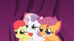Size: 1366x768 | Tagged: safe, screencap, apple bloom, scootaloo, sweetie belle, friendship is magic, g4, cutie mark crusaders, scared