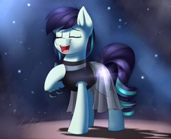Size: 1280x1038 | Tagged: safe, artist:kaylerustone, coloratura, earth pony, pony, g4, the mane attraction, eyes closed, female, glowing cutie mark, mare, open mouth, singing, solo