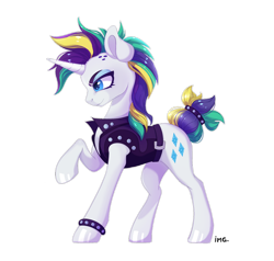 Size: 1280x1219 | Tagged: safe, artist:mysteriousshine, artist:say-burn-in-heaven, rarity, pony, unicorn, g4, alternate hairstyle, bracelet, clothes, female, jewelry, mare, punk, raripunk, simple background, solo, transparent background, vest, white outline