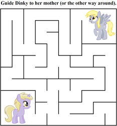 Size: 1008x1080 | Tagged: safe, artist:durpy, artist:tawaki, derpy hooves, dinky hooves, pegasus, pony, unicorn, g4, cute, derpabetes, dinkabetes, female, filly, mare, maze, text