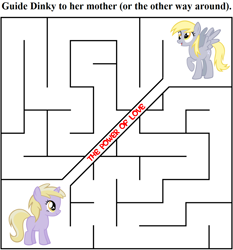 Size: 956x1024 | Tagged: safe, artist:durpy, artist:tawaki, derpy hooves, dinky hooves, pegasus, pony, unicorn, g4, cute, derpabetes, dinkabetes, equestria's best daughter, equestria's best mother, female, filly, mare, maze, text