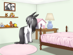 Size: 1600x1200 | Tagged: safe, artist:causticeichor, oc, oc:inkenel, oc:oretha, eevee, pony, bed, bedroom, comic, dollhouse, giant pony, giant/tiny, ladder, macro, male, miles "tails" prower, picture, plushie, pokémon, sonic the hedgehog, sonic the hedgehog (series)