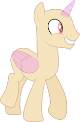 Size: 1983x3024 | Tagged: safe, artist:rerorir, oc, oc only, alicorn, pony, g4, my little pony best gift ever, alicorn oc, bald, base, grin, horn, male, pony base, raised hoof, simple background, smiling, solo, stallion, transparent background, wings