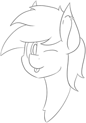 Size: 1845x2639 | Tagged: safe, artist:skylarpalette, oc, oc only, oc:twitchyylive, earth pony, pony, ;p, bust, ear piercing, earring, earth pony oc, fluffy, jewelry, lineart, male, one eye closed, piercing, simple background, sketch, smiling, solo, stallion, tongue out, transparent background, wink