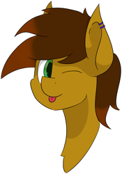 Size: 1845x2639 | Tagged: safe, artist:skylarpalette, oc, oc only, oc:twitchyylive, earth pony, pony, ;p, big ears, bust, ear piercing, earring, earth pony oc, fluffy, jewelry, male, one eye closed, piercing, simple background, simple shading, solo, stallion, tongue out, transparent background, wink
