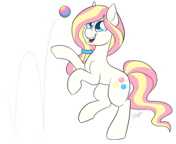 Size: 1085x885 | Tagged: safe, artist:wiggles, oc, oc only, oc:bubble burst, earth pony, pony, bouncy ball, cute, female, happy, mare, ocbetes, rearing, simple background, smiling, solo, transparent background