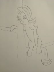 Size: 4096x3072 | Tagged: safe, artist:pianocube, starlight glimmer, pony, unicorn, g4, atg 2020, female, mare, newbie artist training grounds, pencil drawing, sitting in a tree, solo, traditional art, tree, tree branch