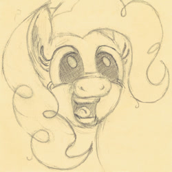 Size: 640x640 | Tagged: safe, artist:hotkinkajou, pinkie pie, earth pony, pony, g4, bust, faic, fashion reaction, female, meme, monochrome, open mouth, pencil drawing, simple background, smiling, traditional art