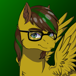 Size: 1280x1280 | Tagged: safe, artist:paranoid_siren, oc, oc:fleur party, pegasus, pony, chest fluff, ear fluff, glasses, looking at you, male, pegasus oc, smiling, stallion, wings