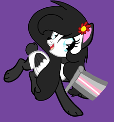 Size: 694x740 | Tagged: safe, artist:circuspaparazzi5678, oc, oc only, oc:bamboo breeze, bear, panda, panda pony, pegasus, pony, base used, cute, demigirl, demigirl pride flag, flower, flower in hair, paws, pride, pride flag, solo