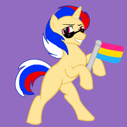 Size: 1200x1200 | Tagged: safe, artist:circuspaparazzi5678, oc, oc only, oc:daring bash, pony, unicorn, base used, pansexual, pansexual pride flag, pride, pride flag, pride month, solo, sunglasses