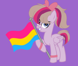 Size: 2740x2313 | Tagged: safe, artist:circuspaparazzi5678, oc, oc only, oc:radiant dust, pegasus, pony, base used, bow, bracelet, high res, jewelry, next generation, pansexual, pansexual pride flag, parent:angel wings, parent:twilight sparkle, pride, pride flag, pride month, solo