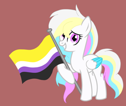 Size: 2740x2313 | Tagged: safe, artist:circuspaparazzi5678, oc, oc only, oc:cloudy diamond, pegasus, pony, base used, diamond pupils, high res, multicolored hair, nonbinary, nonbinary pride flag, pride, pride flag, rainbow hair, solo