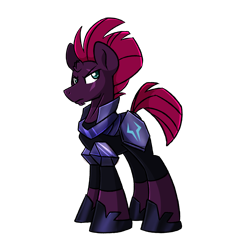 Size: 2048x2048 | Tagged: safe, artist:sugar morning, tempest shadow, pony, unicorn, g4, armor, broken horn, cyclone shade, frown, high res, horn, looking at you, male, rule 63, scar, simple background, solo, stallion, transparent background