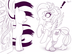 Size: 2100x1600 | Tagged: safe, artist:ziemniax, kerfuffle, pegasus, pony, g4, my little pony: rainbow roadtrip, cute, exclamation point, female, fufflebetes, fullmetal alchemist, mare, monochrome, simple background, sketch, solo, the gate of truth, this will end in losing body parts, white background