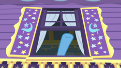 Size: 1920x1080 | Tagged: safe, screencap, trixie, pony, a horse shoe-in, g4, female, hoof focus, hooves, raised hoof, single hoof, solo, trixie's wagon, window