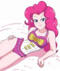 Size: 1968x2338 | Tagged: safe, artist:sumin6301, color edit, edit, editor:michaelsety, pinkie pie, equestria girls, equestria girls series, bikini, breasts, cleavage, clothes, female, light skin, light skin edit, one-piece swimsuit, pinkie pie swimsuit, skin color edit, sleeveless, solo, swimsuit