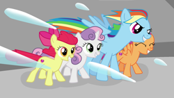 Size: 1920x1080 | Tagged: safe, artist:kazamacat, apple bloom, rainbow dash, scootaloo, sweetie belle, earth pony, pegasus, pony, unicorn, fanfic:the master mev, g4, cutie mark, cutie mark crusaders, fanfic art, group, show accurate, smiling, the cmc's cutie marks