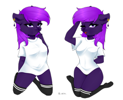 Size: 2718x2208 | Tagged: source needed, useless source url, safe, artist:kessa, oc, oc only, oc:misthil bloom, bat pony, anthro, bat pony oc, bat wings, cheek fluff, clothes, eyebrows, eyebrows visible through hair, female, high res, one eye closed, panties, shirt, simple background, socks, solo, t-shirt, thigh highs, tongue out, transparent background, underwear, wings, wink
