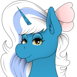 Size: 894x894 | Tagged: safe, artist:zeronitroman, oc, oc:fleurbelle, alicorn, pony, alicorn oc, bedroom eyes, bow, ear fluff, female, hair bow, horn, mare, simple background, smiling at you, transparent background, wingding eyes, wings, yellow eyes