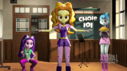 Size: 800x450 | Tagged: safe, artist:roxannegoat, adagio dazzle, aria blaze, sonata dusk, equestria girls, g4, 3d, animated, baseball bat, class, dancing, eating, female, food, gem, k-on, siren gem, sonataco, source filmmaker, squatting, stupid sexy adagio dazzle, swaying hips, taco, that girl sure loves tacos, that siren sure does love tacos, the dazzlings