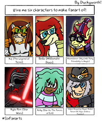 Size: 1800x2148 | Tagged: safe, artist:duckyworth, moondancer, big cat, dog, pony, tiger, unicorn, anthro, g4, anthro with ponies, ben solo, blush sticker, blushing, clothes, crossover, dark skin, female, glasses, grin, hat, helmet, kelly, knights of ren, kylo ren, male, mare, six fanarts, smiling, star vs the forces of evil, star wars, star wars: the rise of skywalker, tarzan