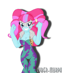 Size: 1696x2008 | Tagged: safe, artist:cyber-murph, kiwi lollipop, equestria girls, g4, breasts, cleavage, commission, crossover, female, k-lo, mask, mina ashido, my hero academia, signature, simple background, solo, spandex, superhero, transparent background, vector