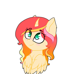 Size: 2000x2000 | Tagged: safe, artist:mint-light, oc, oc only, alicorn, pony, alicorn oc, eye clipping through hair, high res, horn, looking up, simple background, smiling, solo, transparent background, wings
