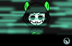 Size: 2000x1287 | Tagged: safe, artist:isaac_pony, oc, oc only, oc:anonymous, oc:filly anon, pony, anonymous, black background, clothes, female, filly, green skin, hack, hacker, mask, shirt, simple background, solo, vector
