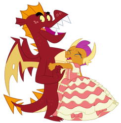 Size: 801x818 | Tagged: safe, artist:queencold, garble, smolder, dragon, g4, brother and sister, clothes, crying, cute, dragoness, dress, duo, female, gown, hug, male, siblings, simple background, smolderbetes, teenaged dragon, transparent background