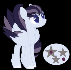 Size: 1228x1212 | Tagged: safe, artist:jackie-sheepwitch, oc, oc only, oc:stella star, pegasus, pony, base used, black background, chest fluff, colored hooves, feathered fetlocks, female, magical lesbian spawn, mare, offspring, parent:coloratura, parent:inky rose, pegasus oc, simple background, solo, tail feathers, wings