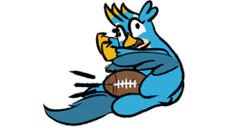 Size: 2400x1350 | Tagged: safe, artist:ashtoneer, gallus, griffon, g4, american football, gallabuse, groin attack, man getting hit by football, simpsons did it, sports, this will end in pain, this will end in tears