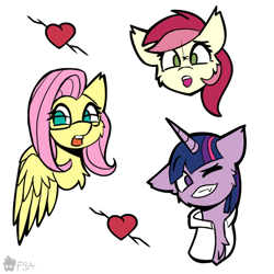 Size: 2000x2000 | Tagged: safe, artist:freak-side, fluttershy, roseluck, twilight sparkle, earth pony, pegasus, pony, unicorn, g4, heart, high res, simple background, sticker